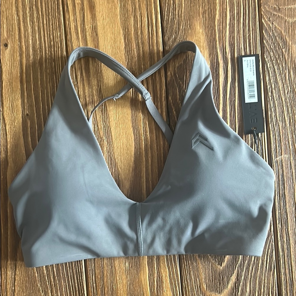 Oner Active Gray Sports Bra with Cross-Back Design
